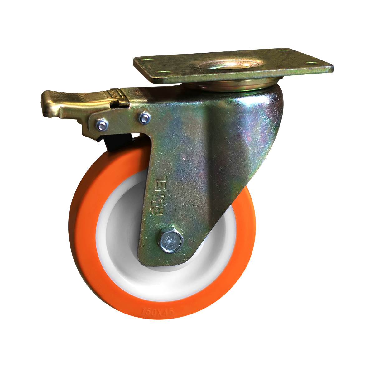 Большегрузное полиуретановое колесо поворотное с тормозом RONEL RN01 NPU F высокое качество товара